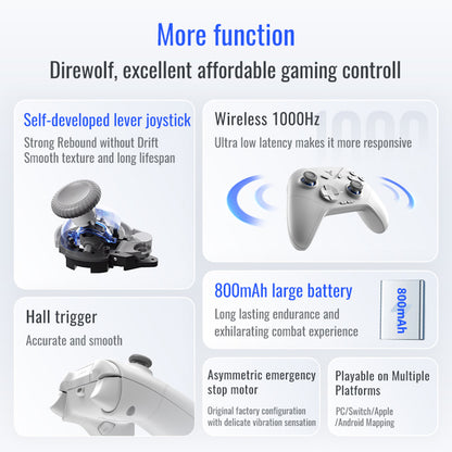 Flydigi Direwolf 3 Gaming Controller, Hall Effect Trigger, 1000Hz Polling Rate, Compatible with PC / Switch / Apple / Android