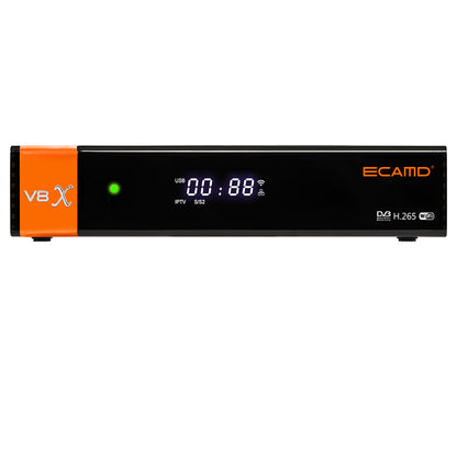 GTMEDIA ECAMD V8X LA DVB-S/S2/S2X Set Top Box, Support MU3 IKS, Built-in 2.4G WiFi, H.265 Digital TV Signal Receiver, SCART OUT CA Card Slot, 1*LNB IN 1*HDMI 1*AV OUT 1*USB 1*RJ45 1*RS232 - EU