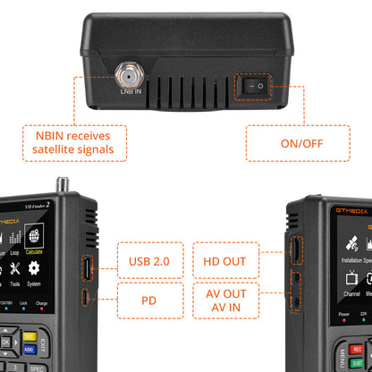 GTMEDIA V8 Finder 2 Satellite Finder Digital FTA DVB-S/S2/S2X Signal Measuring Meter Detector Receiver - Black