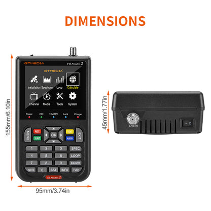 GTMEDIA V8 Finder 2 Satellite Finder Digital FTA DVB-S/S2/S2X Signal Measuring Meter Detector Receiver - Black