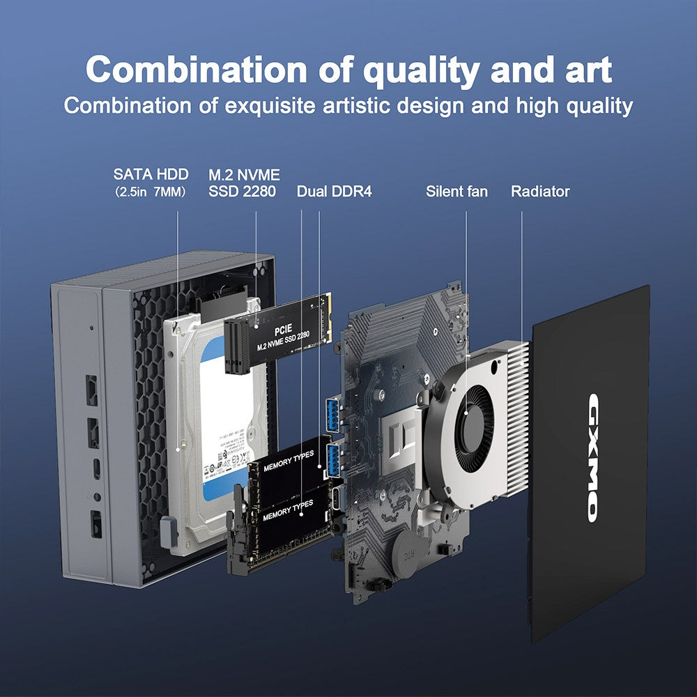 GXMO GX55 Mini PC Intel 11th Gen Celeron N5105, 8GB DDR4 256GB SSD, Windows 11, WiFi 5 - EU