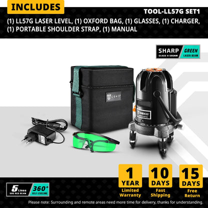 DEKO LL57/58 bodov Červený/Zelený laserová vodováha Samonivelačná horizontálna a vertikálna 360 stupňová úprava Vyššia viditeľnosť