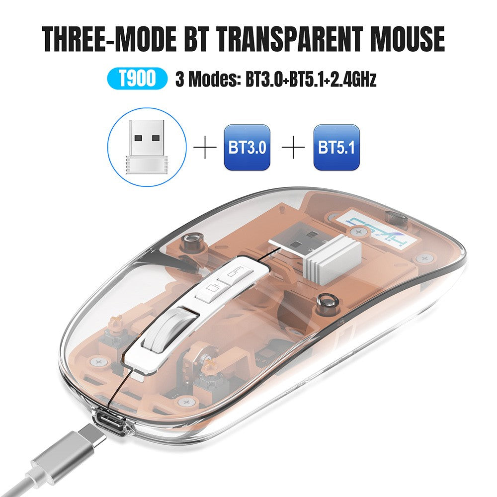 HXSJ T900 2.4G &amp; Bluetooth Wireless Mouse 800-2400 DPI Adjustable RGB Light Mute Click - Pink