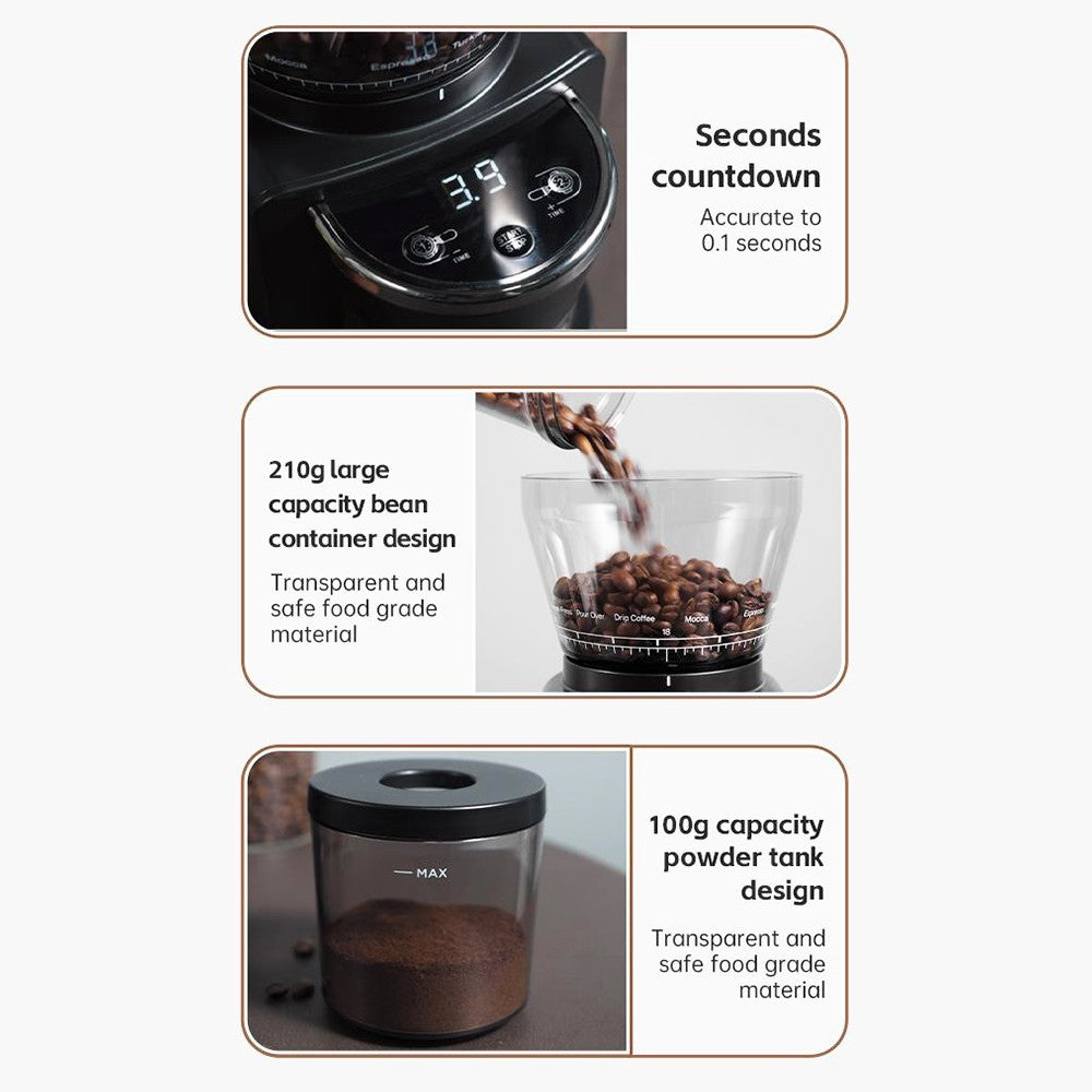 HiBREW G3 Electric Coffee Grinder, 34-Gear Scale, 210g Bean Container, 100g Powder Tank, 48mm Conical Burr, Anti-Static Function, Manual/Auto Mode