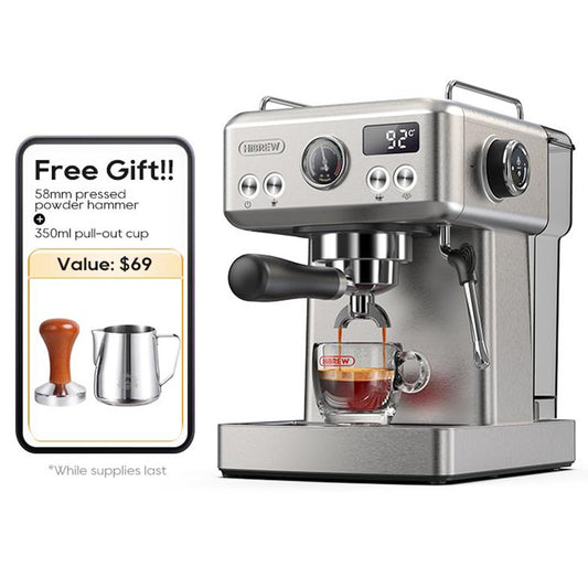 HiBREW H10A Semi Automatic Espresso Coffee Machine, 20Bar, Cold/Hot Coffee Maker - Silver