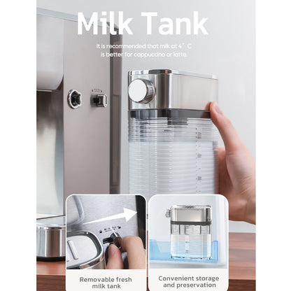 HiBREW H13A 3 in 1 Semi Automatic Coffee Machine, 6 Coffee Modes, 20Bar Extraction Pressure, 1.3L Removable Water Tank, 51mm Aluminum Alloy Handle, Dual Boiler System, 3 Adjustable Temperature Levels