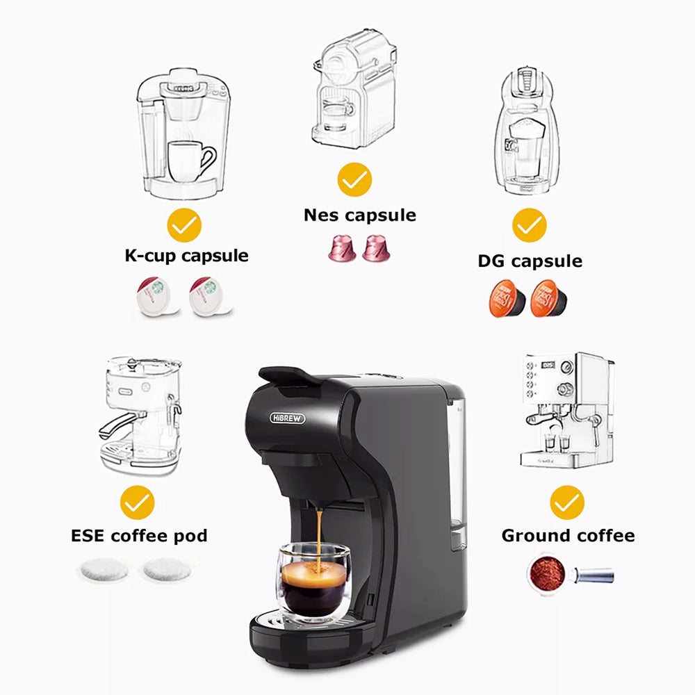 HiBREW H1A 4 IN 1 Expresso Coffee Machine Compatible with Dolce Gusto Ground Coffee - Black