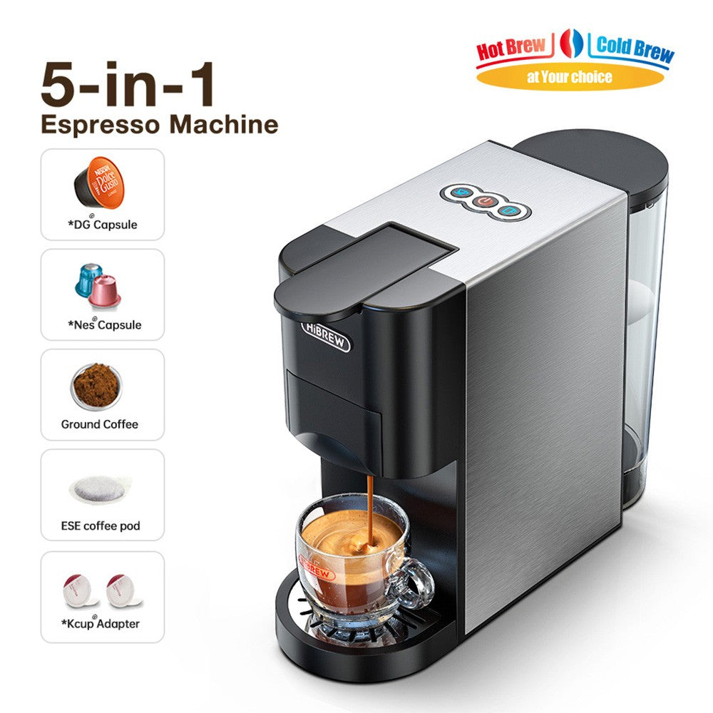 HiBREW H3A 5 in 1 Coffee Machine, 19 Bar Pressure, Cold/Hot Mode, 1000ml Water Tank, Anti-dry Protection - Silver