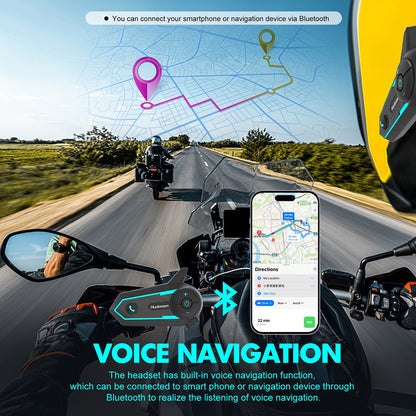 Houtonsen S6 Motorcycle Helmet Headset, 1000m Real-time Intercom Distance, Voice Navigation, Bluetooth 5.1, 30h Working Time, Type-C Interface, IP65 Waterproof - 1Pc Pack