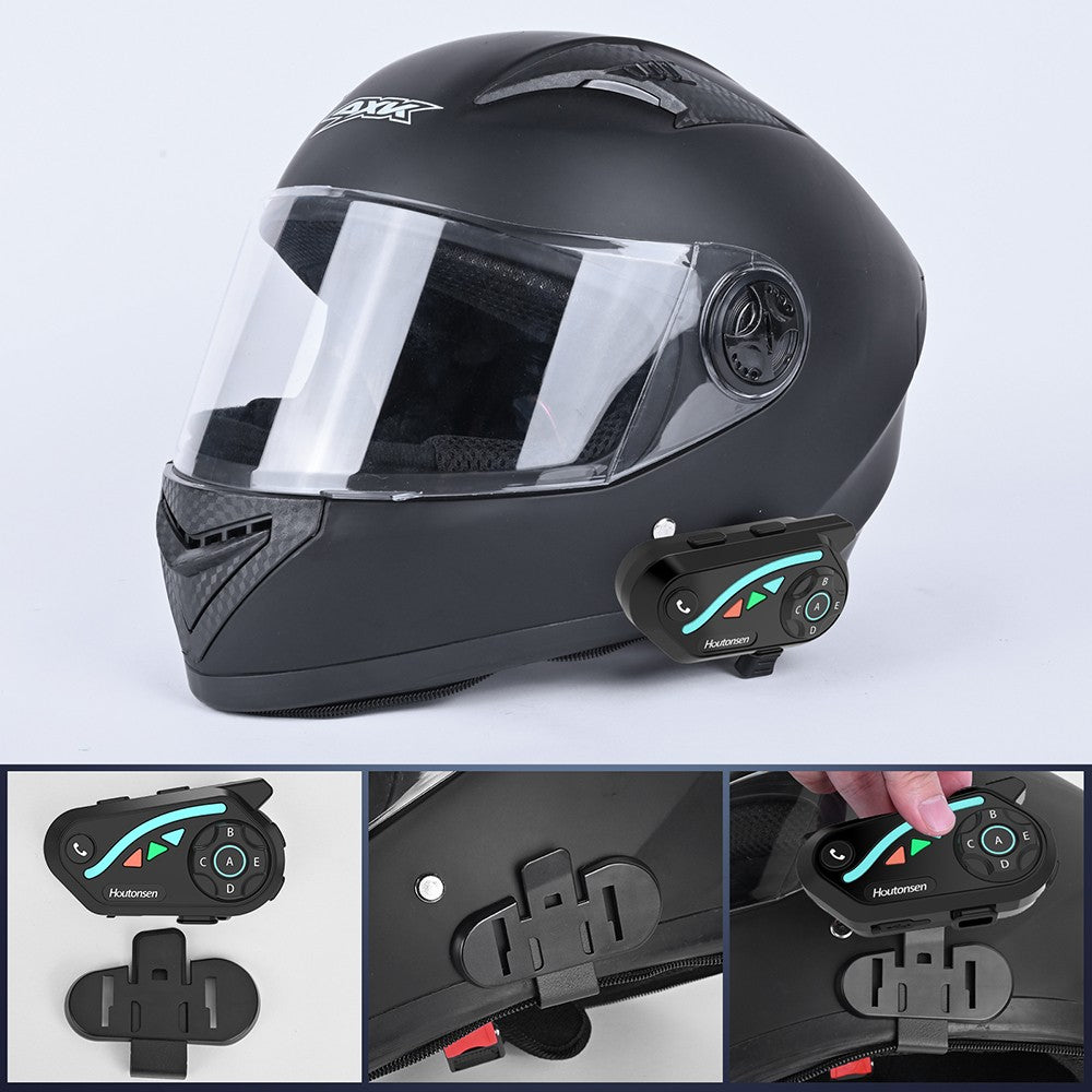 Houtonsen V8 Plus Motorcycle Helmet Headset, 1000M 2-Person Intercom, 30h Working Time, Noise Reduction, MP3/GPS/FM Navigation Support, AI Voice Assistant, IPX67 Waterproof, Bluetooth 5.2 - 1Pc Pack