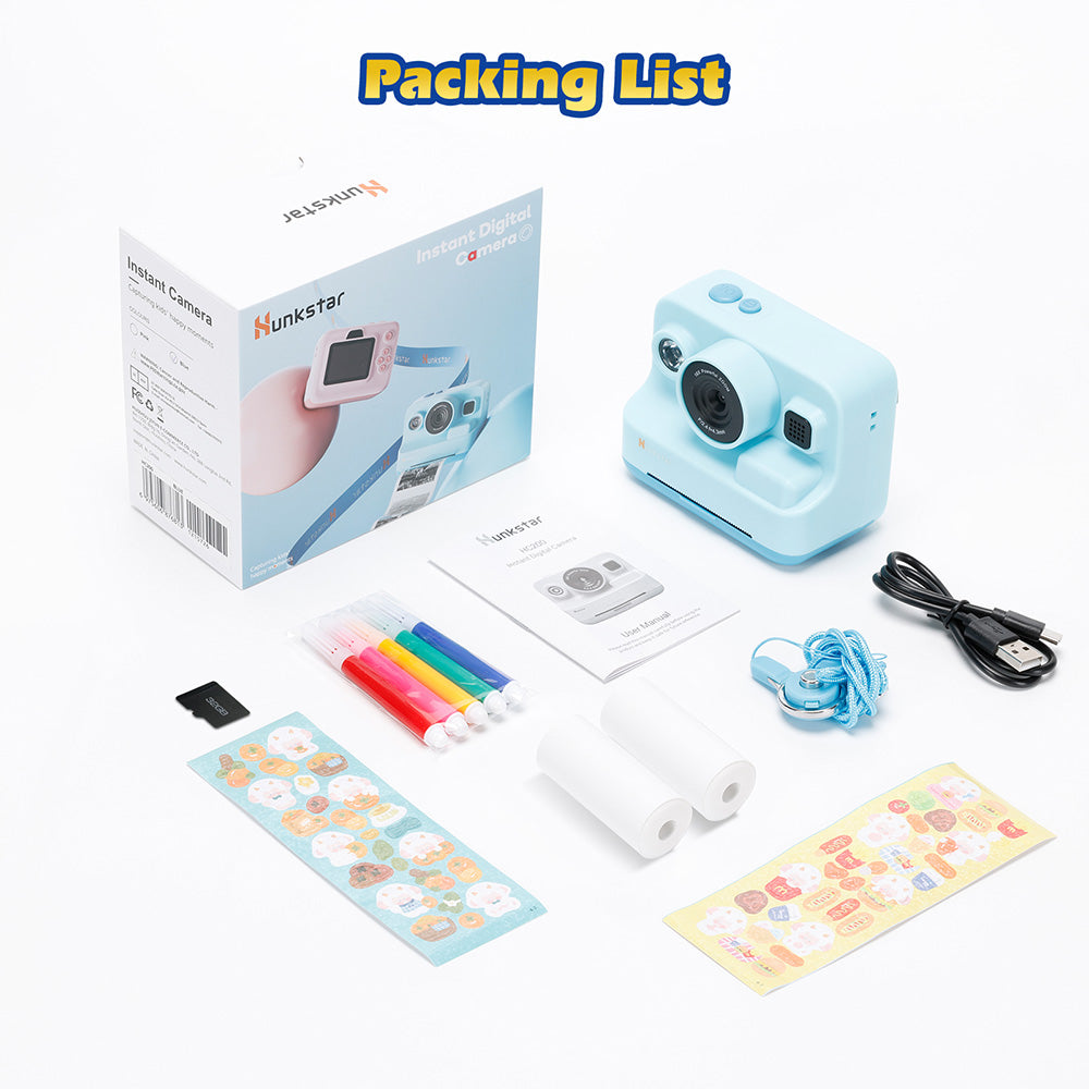 Hunkstar HC200 Instant Print Camera for Kids, with 32GB SD Card, Birthday Gifts for Girls Boys Age 3-12, HD Digital Video Cameras, Portable Toy, Blue