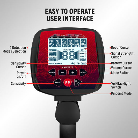 KAIWEETS EXPLORER X I Metal Detector, 6 Detection Modes, LCD Screen, Adjustable Long Stem, IP68 Waterproof Coil