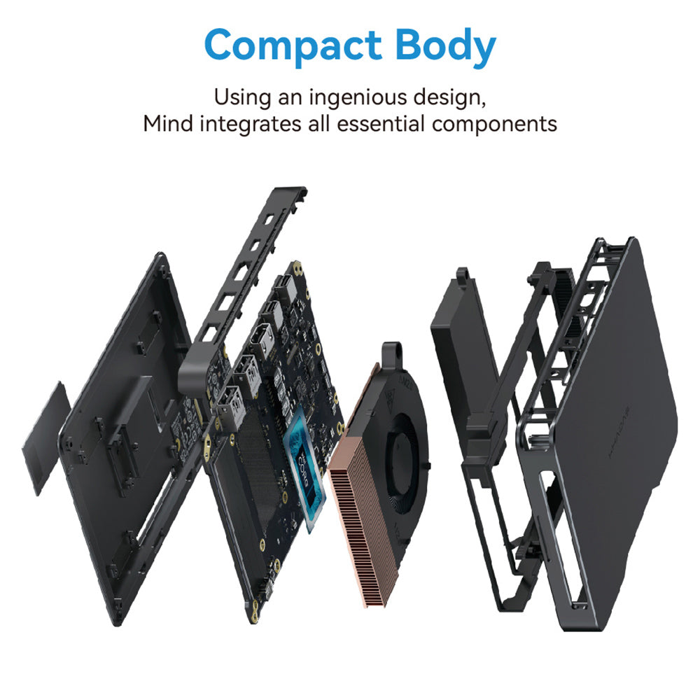 KHADAS Mind Premium Mini PC Portable Workstation, Intel Core i7-1360P 12 Cores Up to 5.0GHz, 32GB RAM 1TB SSD, WiFi 6E Bluetooth 5.2, Built-in 5.55Wh Battery, 2*USB Type-C 1*HDMI 2.0 2*USB 3.2, Mind App - EU Plug