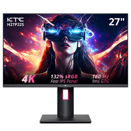 KTC H27P22S 27-inch Gaming Monitor, 3840x2160 UHD AUO 7.0 FAST IPS Panel, HDR400, 160Hz Refresh Rate, 1ms Response Time, 132%sRGB, Compatible with FreeSync and G-SYNC, Low-blue Light, 2*HDMI2.1 2*DP1.4 1*USB2.0, Adjustable Stand &amp; Support VESA Mount
