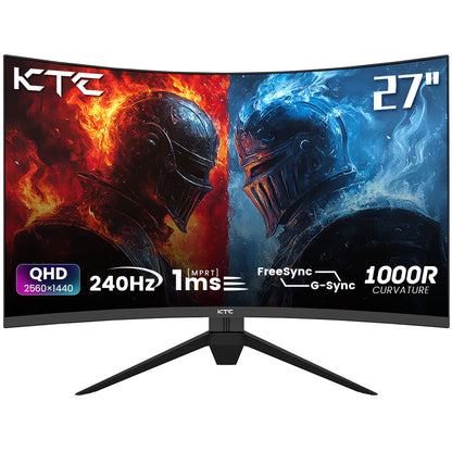 KTC H27S25E Gaming Monitor, 27 inch 2560*1440 QHD CSOT HVA Screen, 1000R Curvature, 240Hz Refresh Rate, 1ms MPRT Response Time, Adaptive Sync, 2500:1 Contrast Ratio, VESA Mount, Low Blue Light &amp; Flicker-Free, 2*HDMI 2.0, 1*DP1.2, 1*Earphone