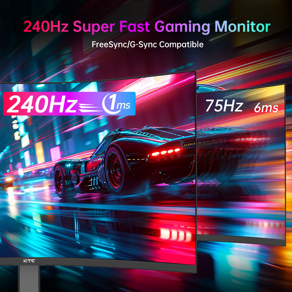 KTC H27S25E Gaming Monitor, 27 inch 2560*1440 QHD CSOT HVA Screen, 1000R Curvature, 240Hz Refresh Rate, 1ms MPRT Response Time, Adaptive Sync, 2500:1 Contrast Ratio, VESA Mount, Low Blue Light &amp; Flicker-Free, 2*HDMI 2.0, 1*DP1.2, 1*Earphone