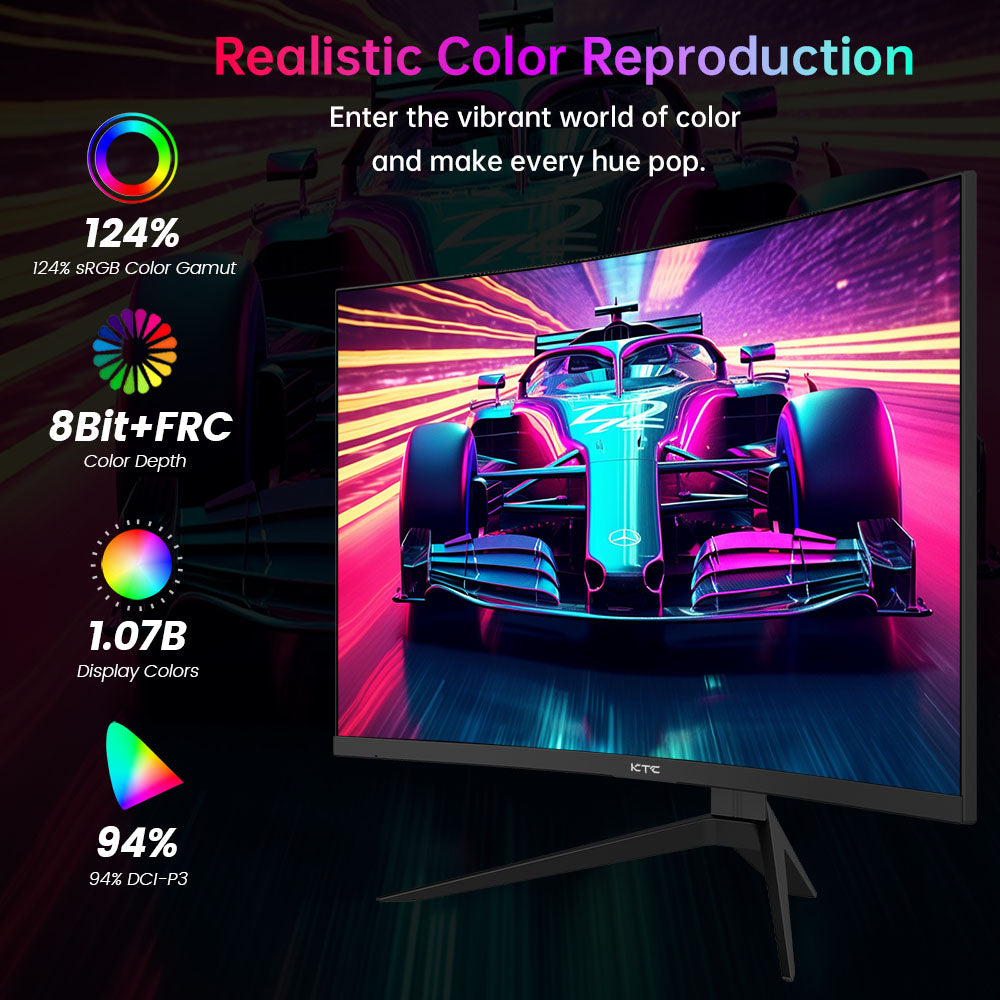 KTC H27S25E Gaming Monitor, 27 inch 2560*1440 QHD CSOT HVA Screen, 1000R Curvature, 240Hz Refresh Rate, 1ms MPRT Response Time, Adaptive Sync, 2500:1 Contrast Ratio, VESA Mount, Low Blue Light &amp; Flicker-Free, 2*HDMI 2.0, 1*DP1.2, 1*Earphone
