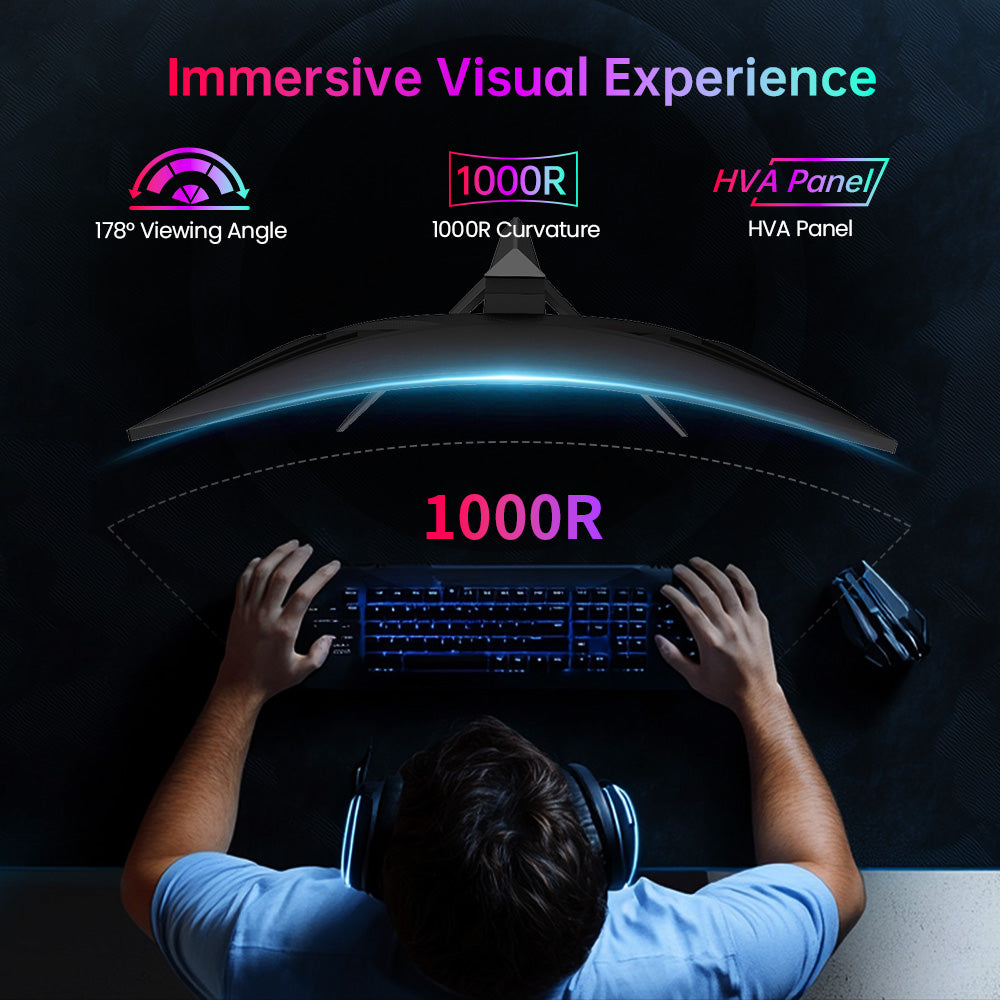 KTC H27S25E Gaming Monitor, 27 inch 2560*1440 QHD CSOT HVA Screen, 1000R Curvature, 240Hz Refresh Rate, 1ms MPRT Response Time, Adaptive Sync, 2500:1 Contrast Ratio, VESA Mount, Low Blue Light &amp; Flicker-Free, 2*HDMI 2.0, 1*DP1.2, 1*Earphone