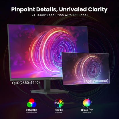 KTC H27T27 Gaming Monitor, 27-inch 2560x1440 QHD IPS Screen, 100Hz Refresh Rate, HDR10, 1ms Response Time, Adaptive-Sync, Low Blue Light &amp; Flicker-Free, VESA Wall Mount, 2*HDMI 2.0, 1*DP 1.4, 1*Headphone Jack