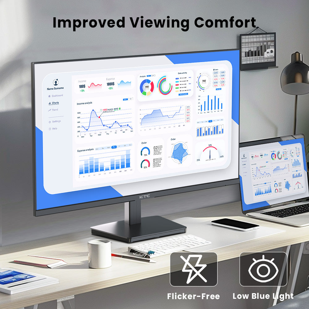 KTC H27T27 Gaming Monitor, 27-inch 2560x1440 QHD IPS Screen, 100Hz Refresh Rate, HDR10, 1ms Response Time, Adaptive-Sync, Low Blue Light &amp; Flicker-Free, VESA Wall Mount, 2*HDMI 2.0, 1*DP 1.4, 1*Headphone Jack