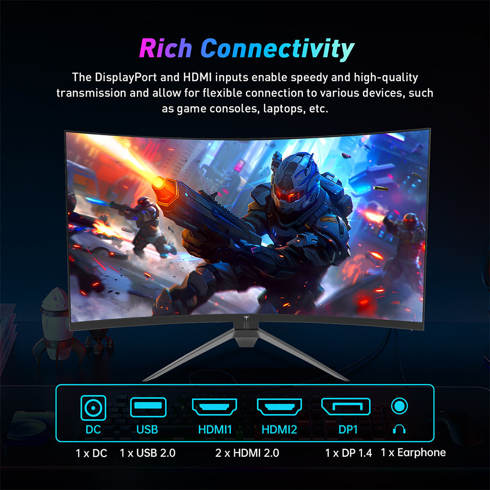 KTC H32S17F 32'' Curved Gaming Monitor, 1920*1080 HVA Panel, 240Hz Refresh Rate, 125% sRGB, 3500:1 Contrast Ratio, Adaptive Sync,   HDR10, 3ms Response Time, 2*HDMI2.0 1*DP1.4 1*USB2.0 1*Audio, VESA Mount, Adjustable Tilt, Low Blue Light