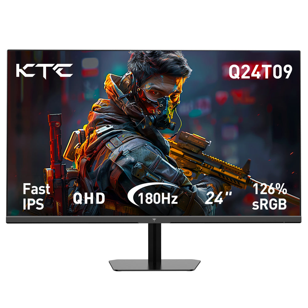 KTC Q24T09 Gaming Monitor, 24-inch 2560*1440 16:9 Fast IPS Screen, 180Hz Refresh Rate, FreeSync &amp; G-Sync, 126% sRGB, HDR Support, Low Blue Light, Wall Mount Support &amp;Tilt Adjustment, 2 x HDMI2.0, 2 x DP1.4, 1 x Earphone Jack