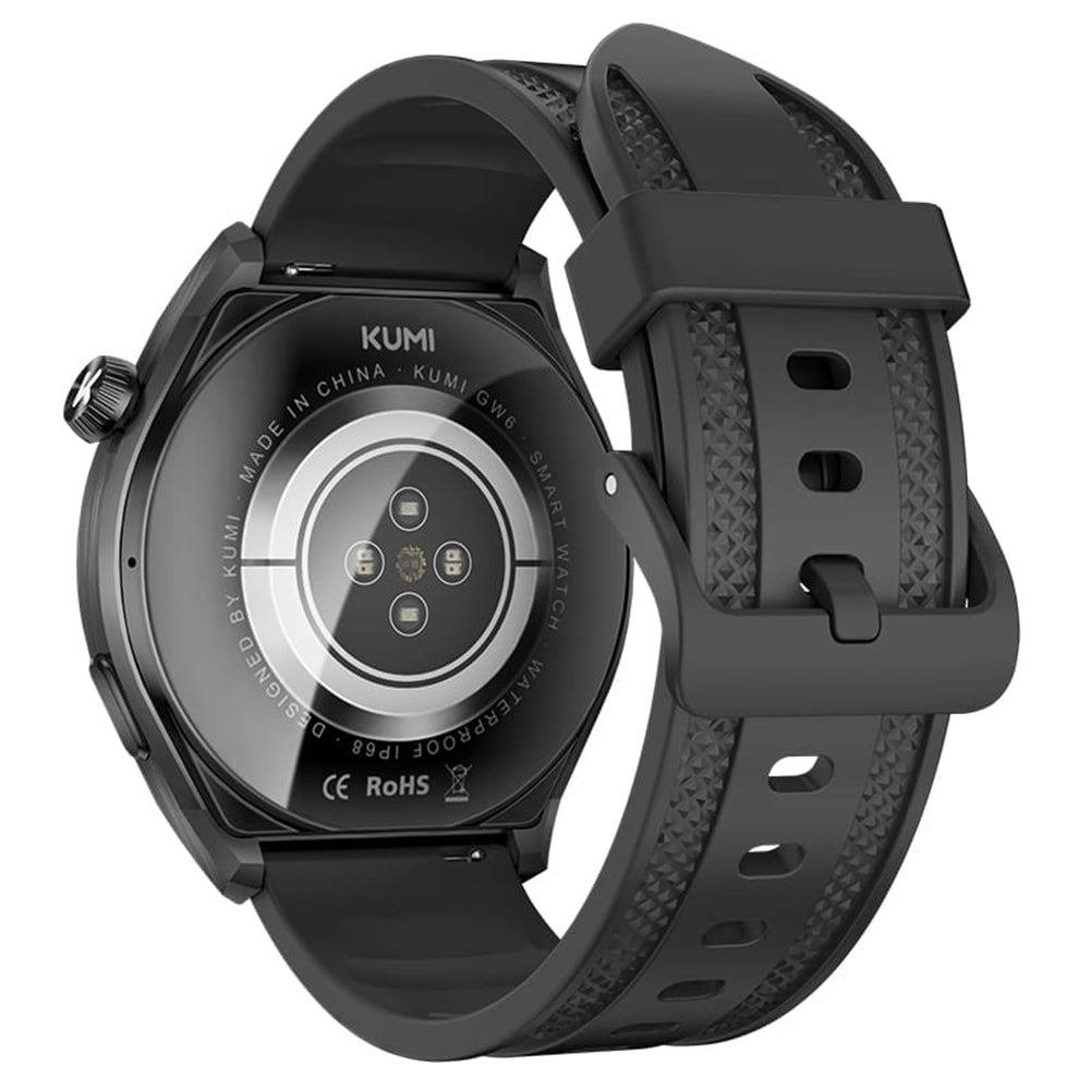 KUMI GW6 Smartwatch, 1.43-inch AMOLED HD Screen, Al Voice Function, Sleep Heart Rate Monitoring, Bluetooth Calling - Black