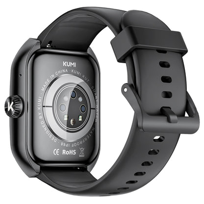 KUMI KU7 Smartwatch, 1.96'' AMOLED Screen, Bluetooth Calling, Health Monitoring, Stock Market Information, 100 Sports Modes - Black