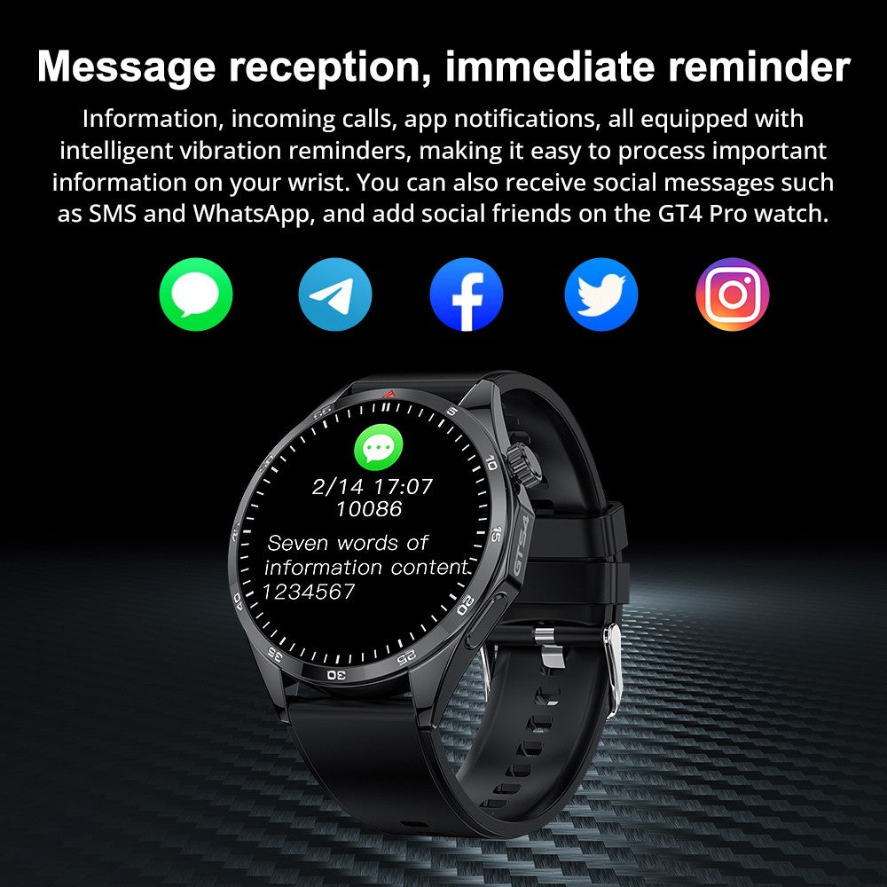 LEMFO GTS4 Smartwatch, 1.5-inch Screen, Bluetooth Calling, Message Reminder, Health Monitoring, IP67 Waterproof - Black, Silicone Watchband