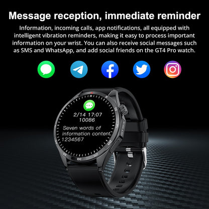 LEMFO GTS4 Smartwatch, 1.5-inch Screen, Bluetooth Calling, Message Reminder, Health Monitoring, IP67 Waterproof - Black, Silicone Watchband