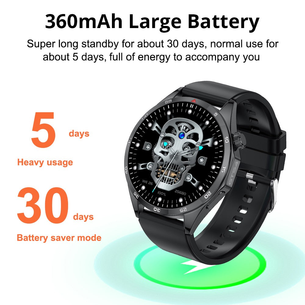 LEMFO GTS4 Smartwatch, 1.5-inch Screen, Bluetooth Calling, Message Reminder, Health Monitoring, IP67 Waterproof - Black, Silicone Watchband