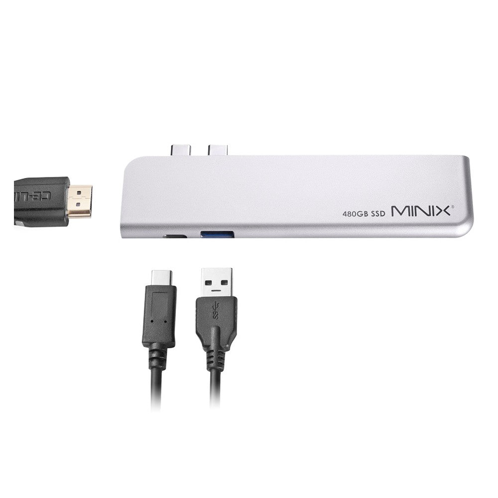 MINIX SD4 GR USB-C 480GB SSD for Apple MacBook Air/Pro, 400MB/s Read &amp; 415MB/s Write Speed, 1*4K@60HZ HDMI, 1* 5K@60Hz Thunderbolt 3, 1*USB 3.0 Data Transfer Up to 5Gbps - Grey