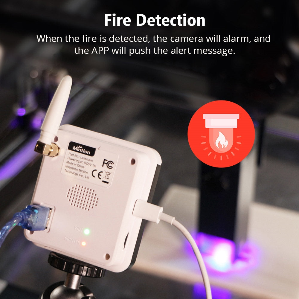 Mintion Lasercam Laser Engraver Camera, 1080P Video Resolution, Positioning in LightBurn, WiFi Remote Control, Auto Time-Lapse Video, Fire Detection, Night Version, Support PC Browser