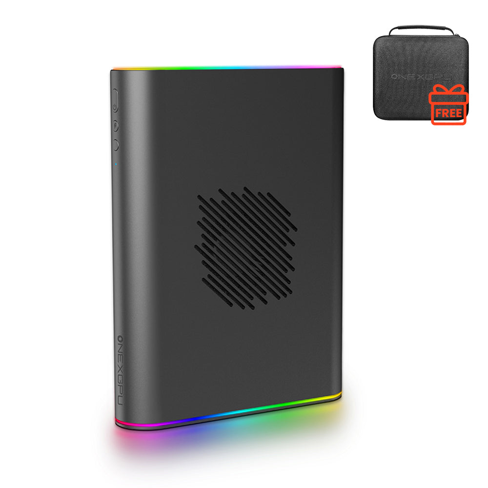 One Netbook ONEXGPU 2 eGPU Dock with AMD Radeon RX 7800M GPU, 12GB GDDR6 RAM, 192bit, 1*Oculink, 1*USB-C 4.0, 2*USB 3.2, 1*PCIe 3.0 SSD, 1*RJ45, 1*HDMI 2.1, 2*DP 2.0, 65W Reverse Charging, RGB Light Effects - EU Plug