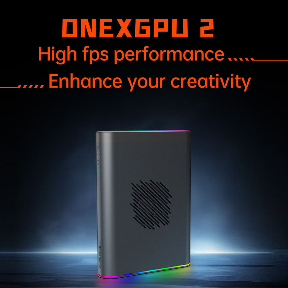 One Netbook ONEXGPU 2 eGPU Dock with AMD Radeon RX 7800M GPU, 12GB GDDR6 RAM, 192bit, 1*Oculink, 1*USB-C 4.0, 2*USB 3.2, 1*PCIe 3.0 SSD, 1*RJ45, 1*HDMI 2.1, 2*DP 2.0, 65W Reverse Charging, RGB Light Effects - EU Plug