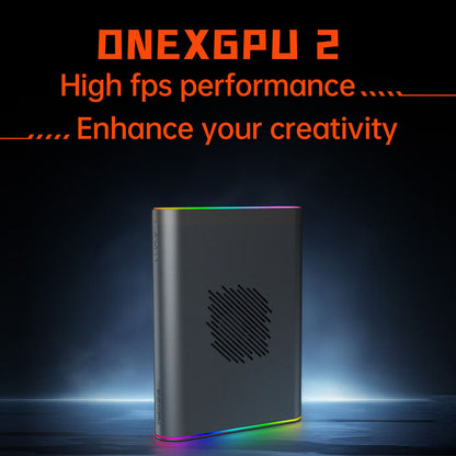 One Netbook ONEXGPU 2 eGPU Dock with AMD Radeon RX 7800M GPU, 12GB GDDR6 RAM, 192bit, 1*Oculink, 1*USB-C 4.0, 2*USB 3.2, 1*PCIe 3.0 SSD, 1*RJ45, 1*HDMI 2.1, 2*DP 2.0, 65W Reverse Charging, RGB Light Effects - EU Plug