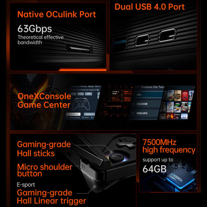 One Netbook OneXPlayer G1 Handheld Gaming PC, AMD Ryzen AI 9 HX 370 12 Cores Max 5.1GHz, 8.8'' 2560*1600 144Hz Screen, 64GB LPDDR5X 7500MHz RAM 4TB SSD, WiFi 6E, 2*USB-C, 1*USB3.2, 1*TF Card, 1* Oculink, 1*3.5mm Audio, Fingerprint Unlock - EU Plug