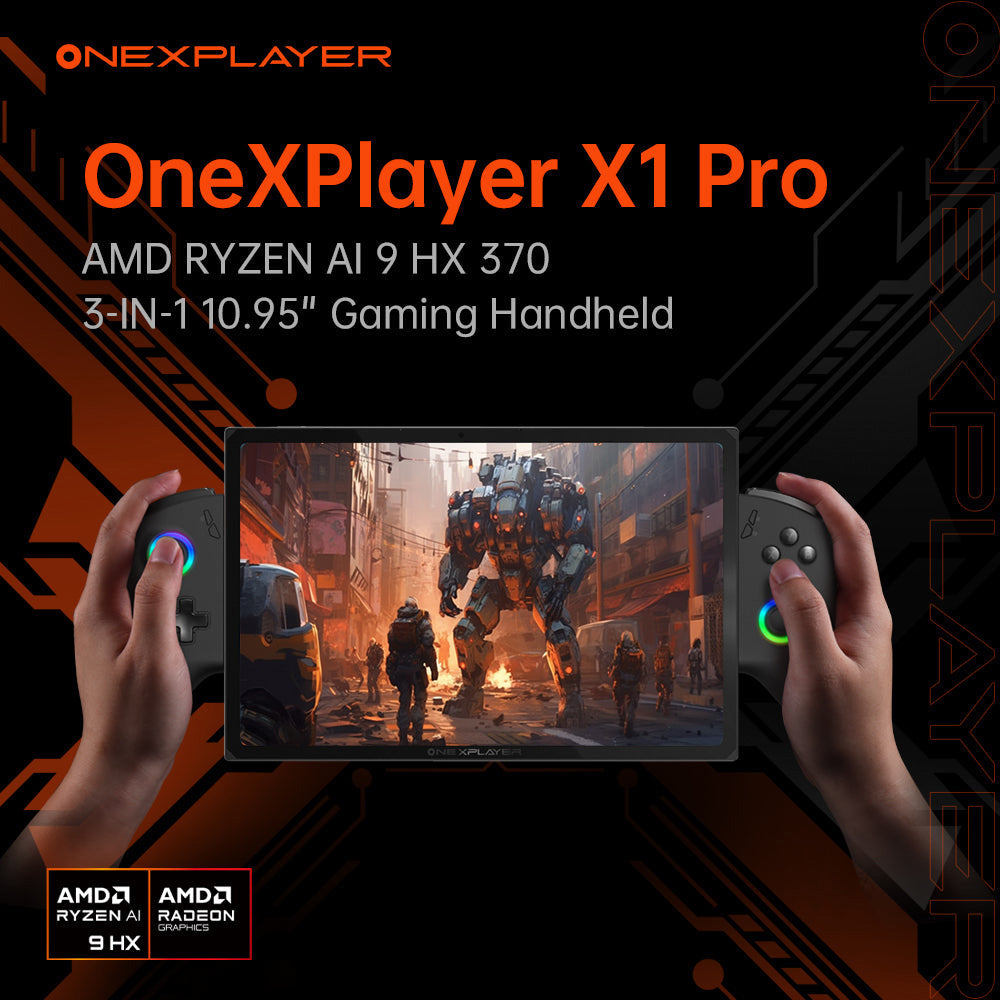 One Netbook OneXPlayer X1 Pro Handheld Gaming PC, AMD Ryzen AI 9 HX 370 12 Cores Max 5.1GHz, 10.95'' 2560*1600 120Hz LTPS Screen, 64GB LPDDR5x 7500MHz RAM 2TB SSD, 2*USB-C, 1*USB3.2, 1*TF Card, 1* Oculink, 1*3.5mm Audio, Harman Sound System - US Plug