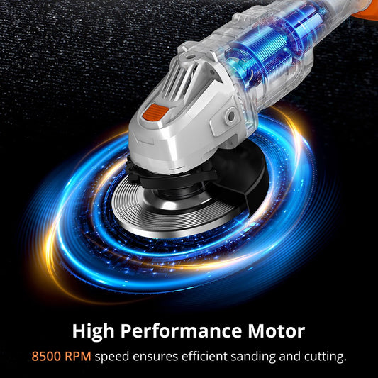 Parrior CAG12 20V Cordless Angle Grinder, with 4Ah Battery, 8500RPM Brushless Motor, Fast Charging, Adjustable Auxiliary Handle