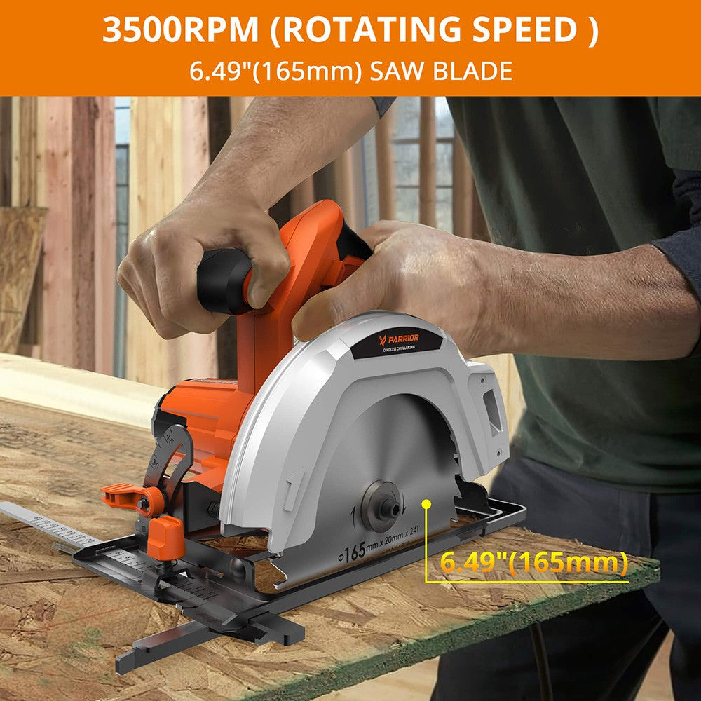 Parrior CCS05 20V Cordless Circular Saw, with 4Ah Battery, 3500RPM Rotating Speed, Fasting Charging, Adjustable Cutting Depth 45°/90°