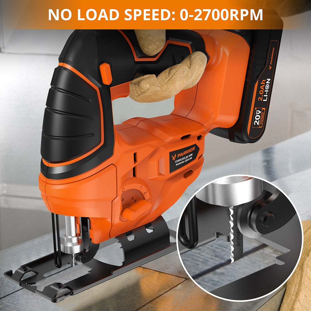 Parrior CJS03 20V Electric Jigsaw Tool, with 2Ah Battery, 2700RPM Speed, Cutting Depth of Wood and Metal 80mm/5mm (3.15"/0.2")