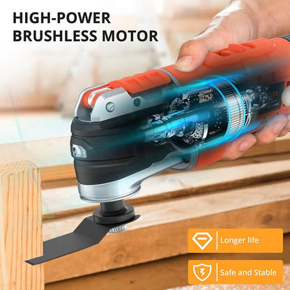 Parrior CMC11 20V Oscillating Saw, LED Light, 6 Variable Speeds, 8000-20000RPM, 3.2° Oscillating Angle, 2Ah Battery, for Cutting, Grinding, Scraping, Sanding