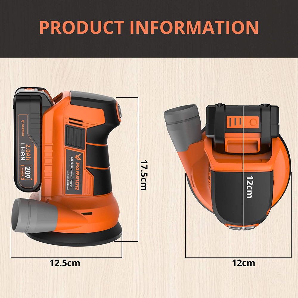 Parrior DS04 20V Cordless Electric Sander, with 2Ah Battery &amp; 5-Inch(125mm) Disc, 11,000RPM Motor