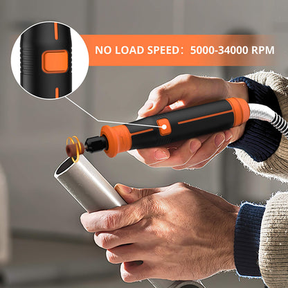 Parrior MD07 20V Electric Cordless Rotary Tool Kit, with 2.0Ah Battery, Soft Shaft Handle &amp; 56pcs Accessories, 5000-34000RPM Variable Speed