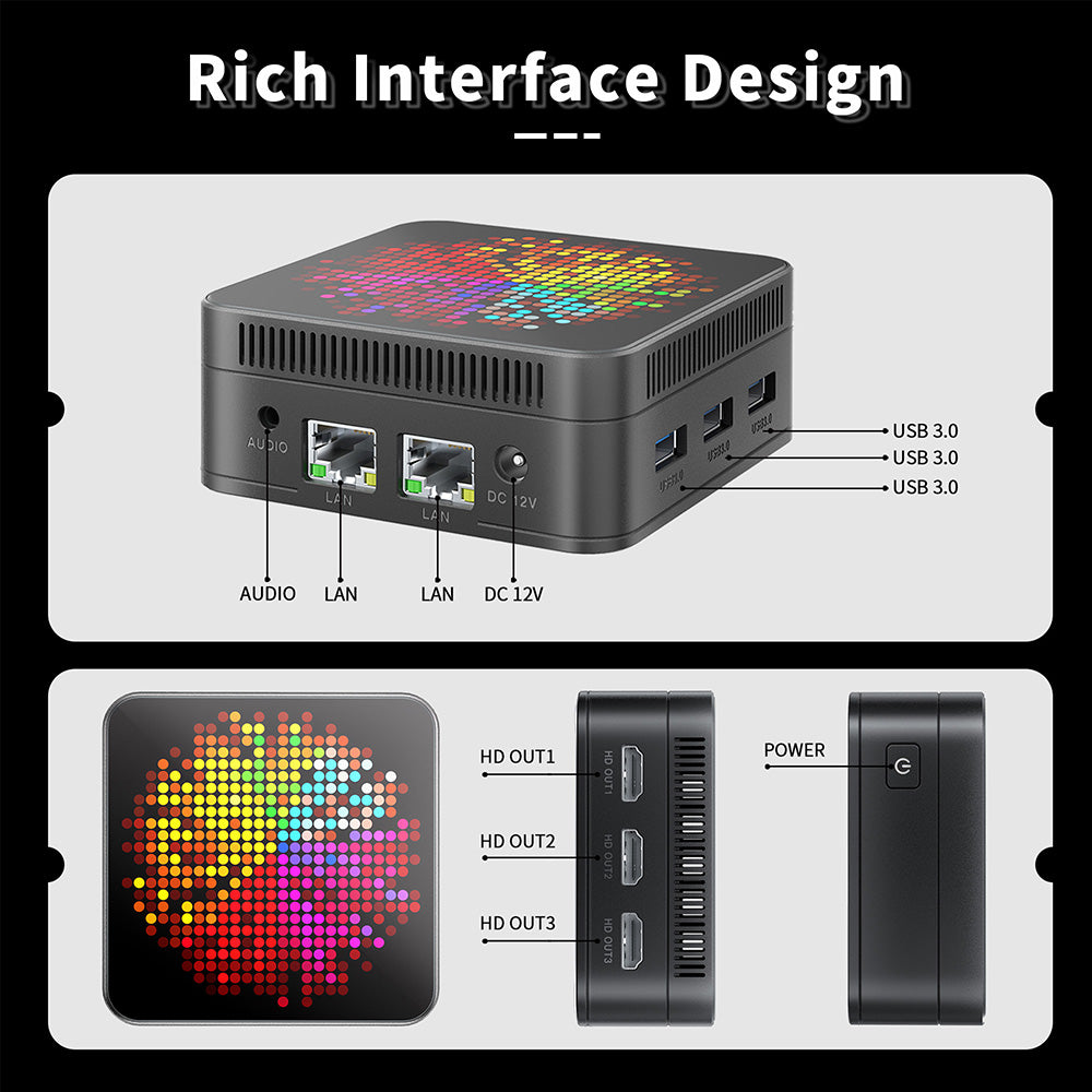 RUPA HSI-95MINI Mini PC, Intel N95 4 Cores Max 3.4GHz, 16GB RAM 512GB SSD, 3*HDMI 4K 60Hz Triple Screen Display, WiFi 5 Bluetooth 5.0, 3*USB 3.0 2*RJ45 1* 3.5mm Audio