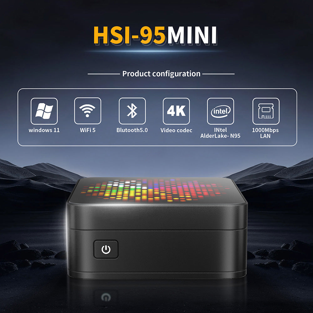RUPA HSI-95MINI Mini PC, Intel N95 4 Cores Max 3.4GHz, 16GB RAM 512GB SSD, 3*HDMI 4K 60Hz Triple Screen Display, WiFi 5 Bluetooth 5.0, 3*USB 3.0 2*RJ45 1* 3.5mm Audio