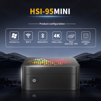 RUPA HSI-95MINI Mini PC, Intel N95 4 Cores Max 3.4GHz, 16GB RAM 512GB SSD, 3*HDMI 4K 60Hz Triple Screen Display, WiFi 5 Bluetooth 5.0, 3*USB 3.0 2*RJ45 1* 3.5mm Audio