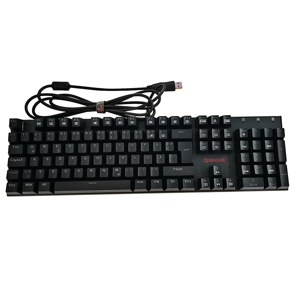 Redragon 105-Key K565-RGB Mechanical Keyboard RGB Backlight German Layout Aluminum Base Red Switch - Black