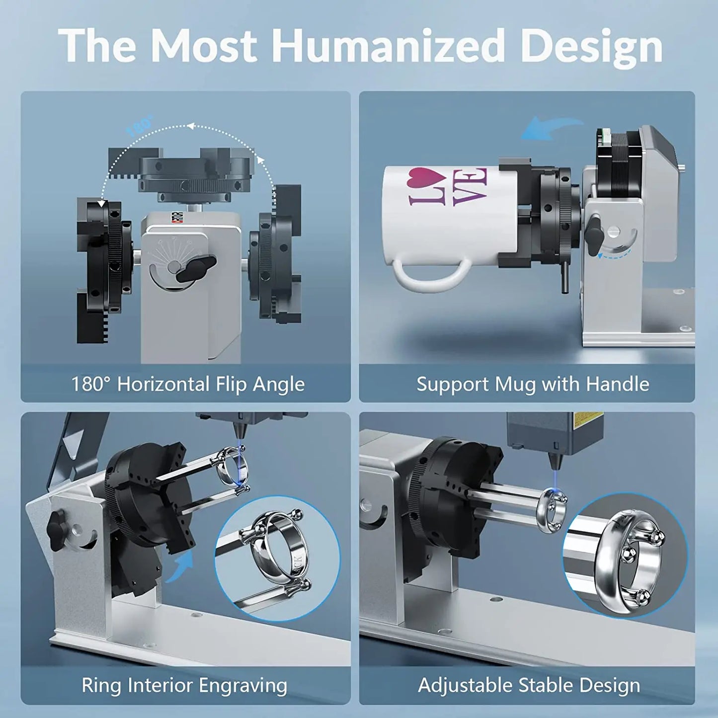 ORTUR 4-v-1 multifunkčné skľučovadlo laserové gravírovacie rotačné valčekové pazúry AlgoLaser RR2 pre valcový prstenec s nepravidelným guľôčkovým predmetom