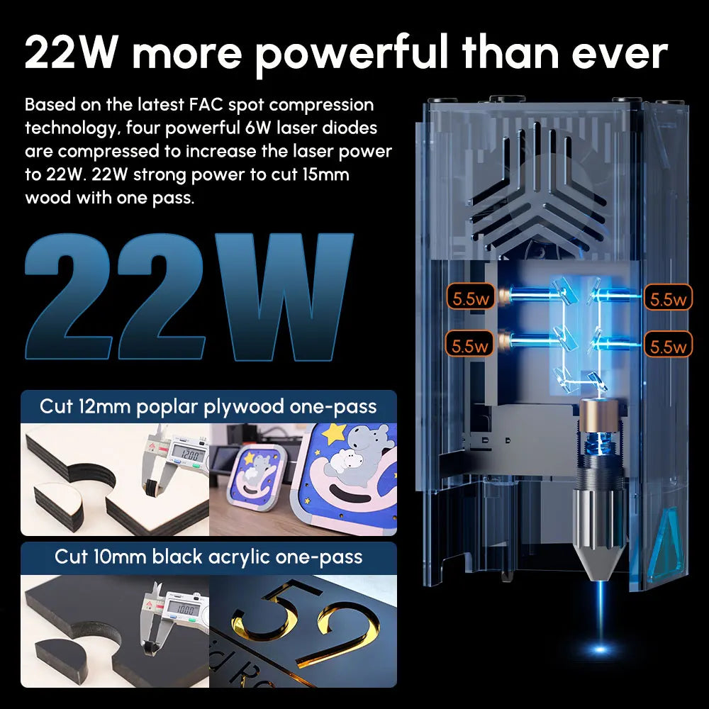Algolaser Delta 22W remeselná laserová rezačka rytec Inteligentnejšia dotyková obrazovka s rotačným a vzduchovým čerpadlom na remeselnú výrobu dreva/PVC/kovu/MDF